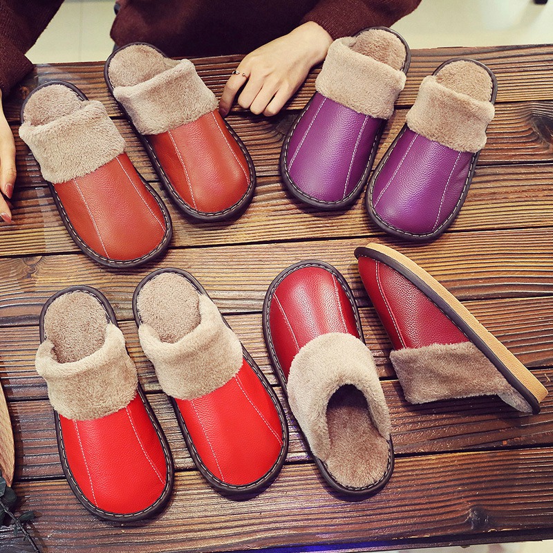 Leather slippers with a soft and lightweight top layer made of cowhide, convenient to wear in spring and autumn for home use
