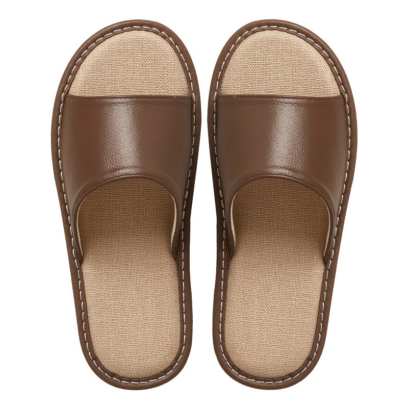 Leather slippers, cowhide soft and lightweight, one foot convenient, summer home slippers