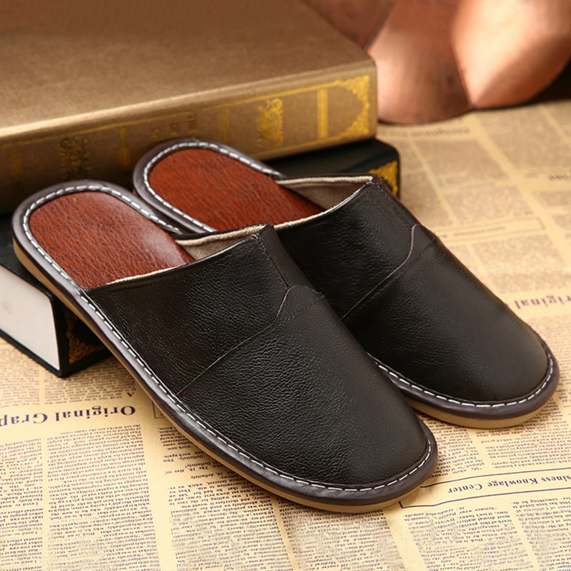Leather slippers with a soft and lightweight top layer made of cowhide, convenient to wear in summer at home